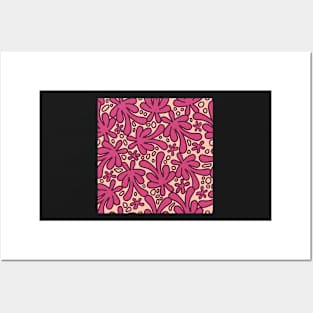 Modern abstract Matisse inspired design in beautiful dusky pink and burgundy on a cream background Posters and Art